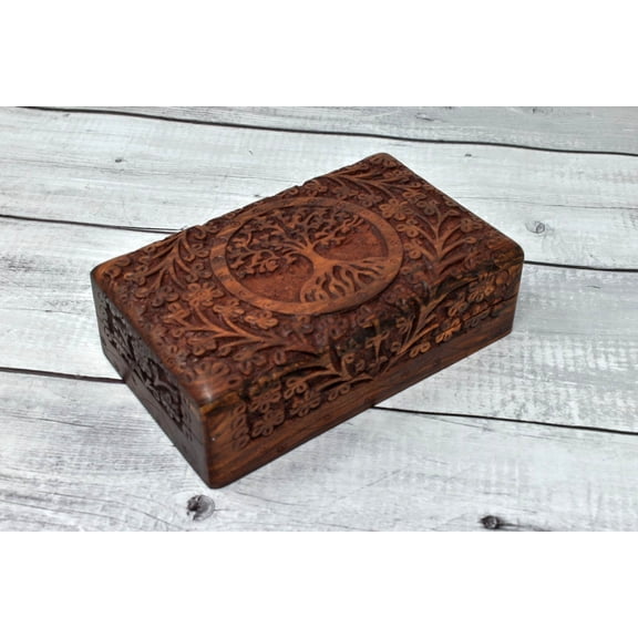 India House Wooden Box Keepsake Storage Multi Utility Hand Carved| Multipurpose Box| Jewelry Box- 8x5 inch
