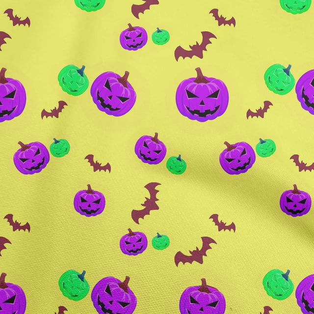 oneOone Velvet Medium Yellow Fabric Halloween Sewing Material Print Fabric By The Yard 58 Inch Wide