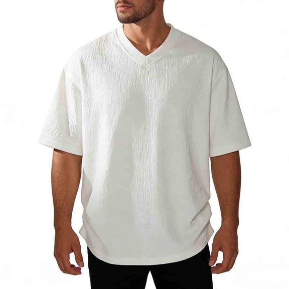 Mens Big & Tall T Shirts Plus Size M-5X Short Sleeve V Neck Tees Tops Casual Solid Color Pullover Slim Basic Loungewear Athletic Workout Tshirts Shirt