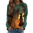 thumbnail image 2 of YVNAURA Women‘s Fashion Printed Long Sleeve Round Neck Sweatshirt Casual Loose Fit Pullover Lightweight Crewneck Top Fall Spring Trendy Graphic Tee Streetwear 1 Pack, Blackish Green,S, 2 of 5