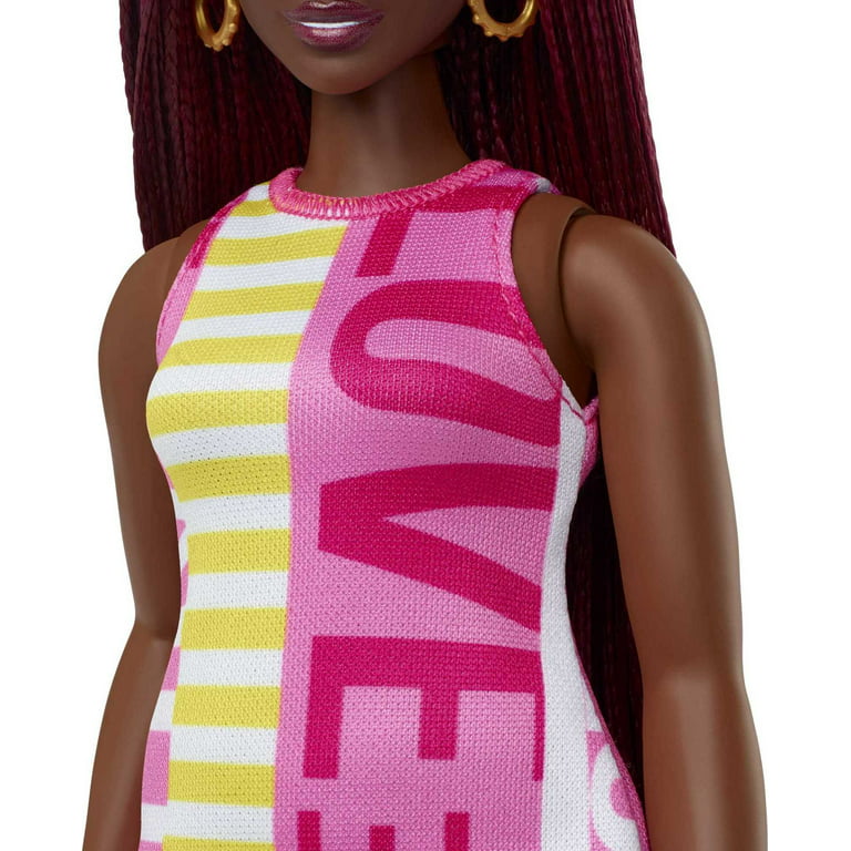 Barbie Fashionistas Doll #189 in Sleeveless Dress with Curvy Body, Crimson  Braids & Accessories