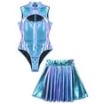 thumbnail image 3 of vastwit Women Rave Outfit Sets 2 Pcs Holographic Bodysuits with Mini Skater Skirt Blue L, 3 of 5