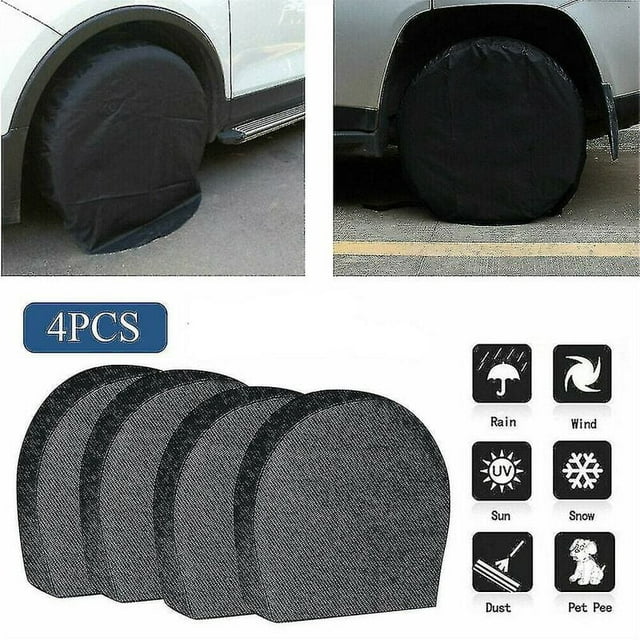 Outdoor Waterproof Tire Covers for All-Weather Protection, Heavy Duty Thicken Sun Protectors for Trucks Cars RVs Motorcycles Trailers (4 Pack, 29-31 inches, Black)