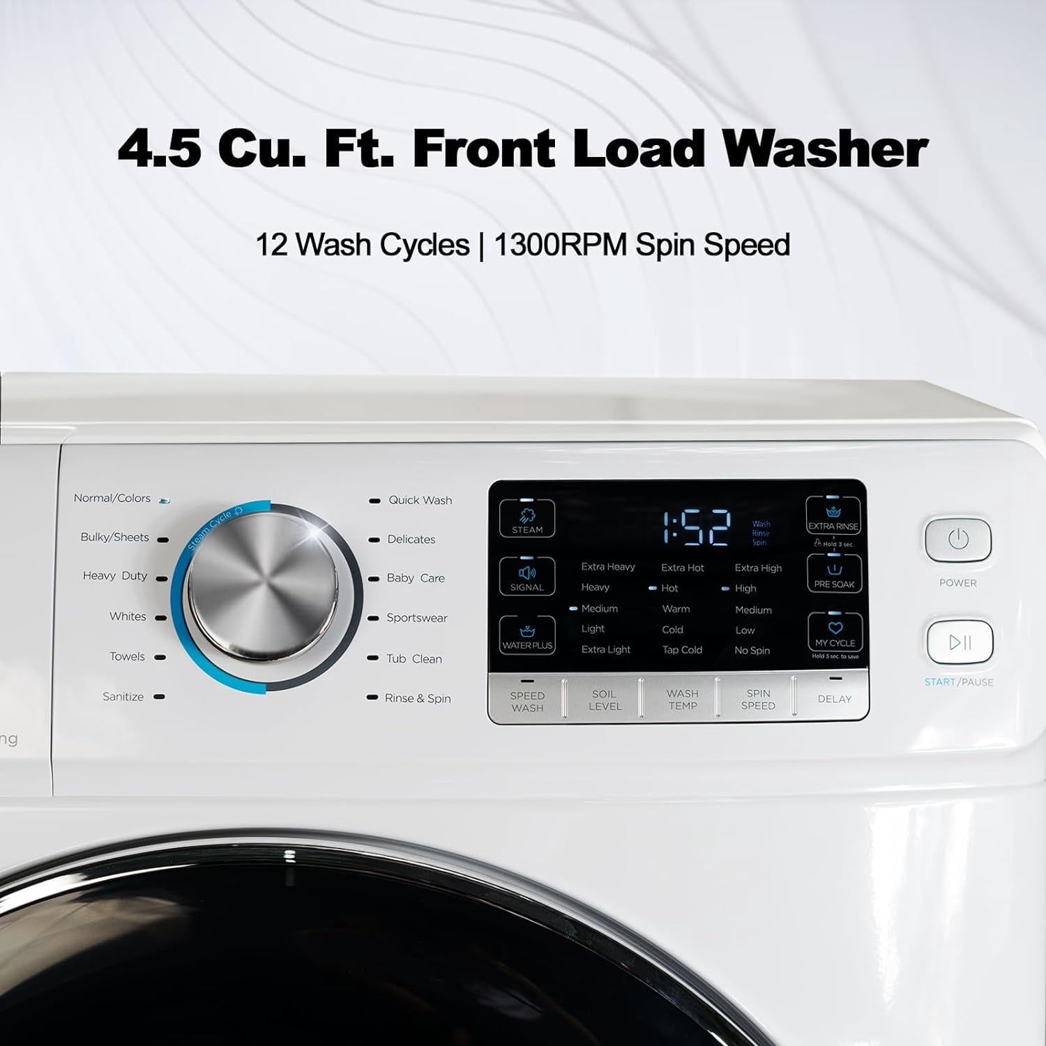 Smad 27 in 4.5 Cu ft Front Load Quick Electric Washing Machine Inverter Motor Steam Water Plus Functions