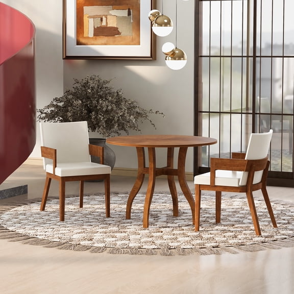 Wooden Dining Chairs, Modern Walnut Wood & White Glossy PU Leather Upholstered Dining Chairs Set of 2, Walnut,White Dining Chairs,Pu Leather,Rubber Wood Upholstered Dining Chairs
