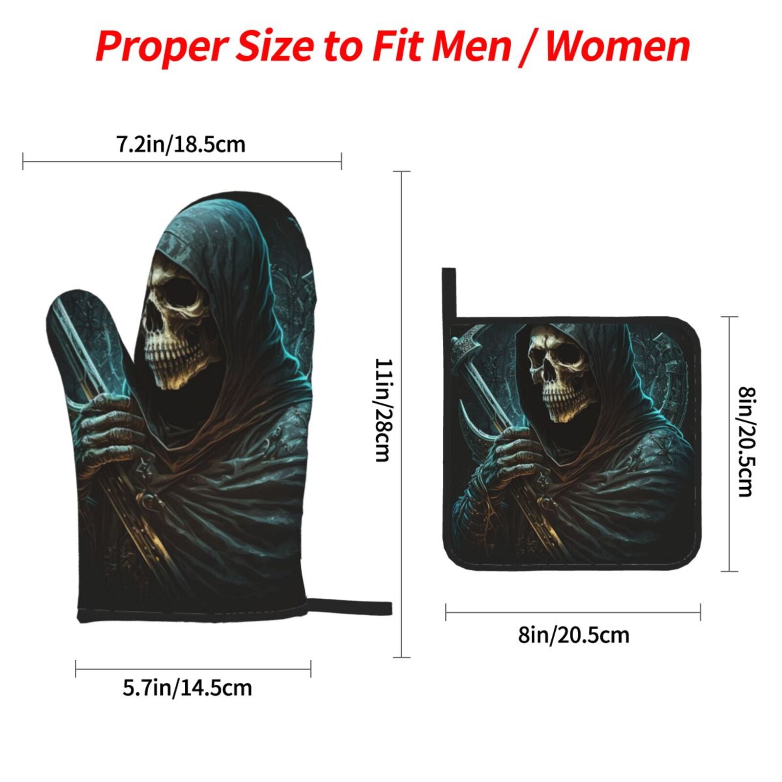 Skull Gothic Death Grim Reaper 4Pcs Oven Mitts and Pot Holders Sets Oven Kitchen Gloves Hot Pads for Cooking BBQ Baking Grilling