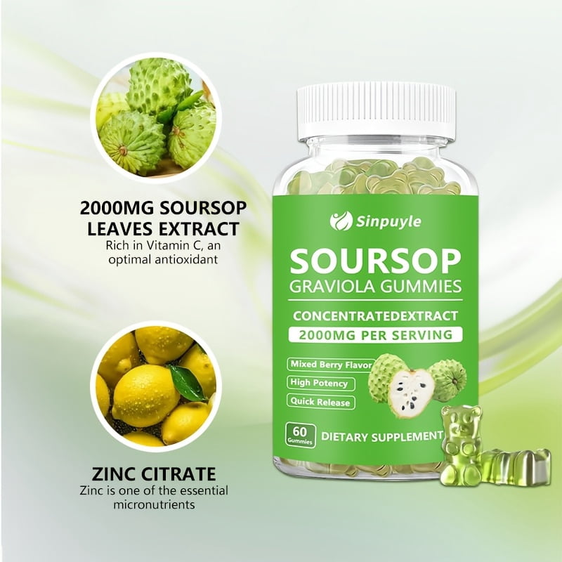Soursop Graviola Gummies 2000mg Per Serving, 60 Count - Mixed Berry Flavor High Potency Immune Support Supplement
