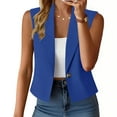 thumbnail image 2 of UAMVSH Women's Cropped One Button Blazer Vests Lightweight Sleeveless Jackets Tank Tops Casual Office Work Waistcoat with Pockets(Small,Blue), 2 of 7