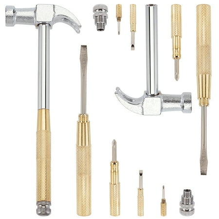2 Sets 6 in 1 Metal Hammer & Screwdriver Set Multifunctional Metal Mini Hammer Small Multitool Hammer with Slotted/Flat Head Phillips Screwdriver Hammers Tools for Home Repair - Silver Gold