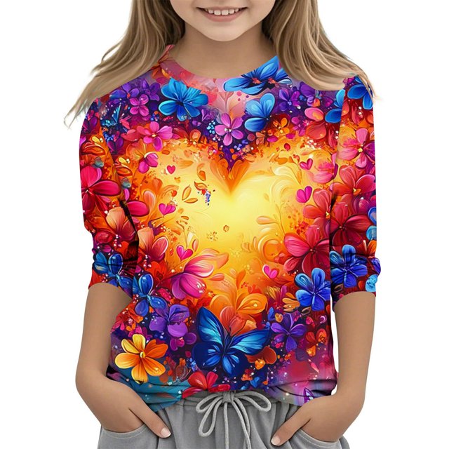 COM1950s Chemise de la Saint-Valentin pour Garçons, Chemise de la Saint-Valentin pour Garçons et Filles, Imprimé Saint-Valentin pour Garçons et Adultes, Manches Trois-Quarts, Col Rond, Chandail de Base, Chemise de la Saint-Valentin