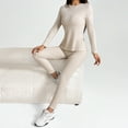 thumbnail image 3 of MORTTIC Women's Solid Color Lounge Set - Long Sleeve Round Neck Top & Slim Fit Pants with Ribbed Details Apricot，XS, 3 of 5