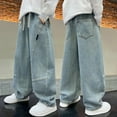 thumbnail image 6 of KAUOD Baggy Jeans Boys Y2k Straight Wide Leg Denim Pants Kids Elastic Waist Trousers Hip Hop Athletic Leggings Streetwear, 6 of 9