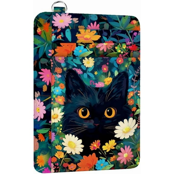 RFID Blocking Credit Card Holder for Women - Flower and Cat PU Leather Slim Wallet with ID Window 6 Card Slots and Cash Pocket - Perfect for Travel and Gifts Colorful