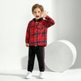 thumbnail image 3 of BULLPIANO Kid Toddler Boy Clothes Flannel Button Down Plaid Hoodied Tops+Casual Pants Boys Fall Winter Outfits, 3 of 8