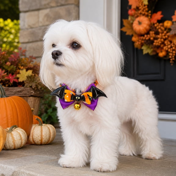 Halloween Dog Collar with Bow Tie, Small Dog Halloween Adjustable Pet Collar with Bell Holiday Decor for Small Dogs 1 Pack