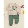 thumbnail image 4 of Baby Toddler Boys Fall Clothing Set 0 6 12 18 24 Months 2T 3T 4T Letter Tractor Print Long Sleeve Round Neck Tops Drawstring Pocket Long Pants 2-Piece Outfits, 4 of 9