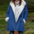 thumbnail image 3 of Mrat Women Plus Size Toggle Coat with Hood Winter Warm Solid Long Sleeve Fleece Lined Hooded Jackets with Pockets Loose Double Breasted Pea Coat B-Blue L, 3 of 6