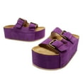 thumbnail image 2 of YDN Women Double Buckle Strap Mid Heeled Mules Rivets Platform Slip On Open Toe Slippers Shopping Prom Dressy Shoes Size 15 Purple, 2 of 4