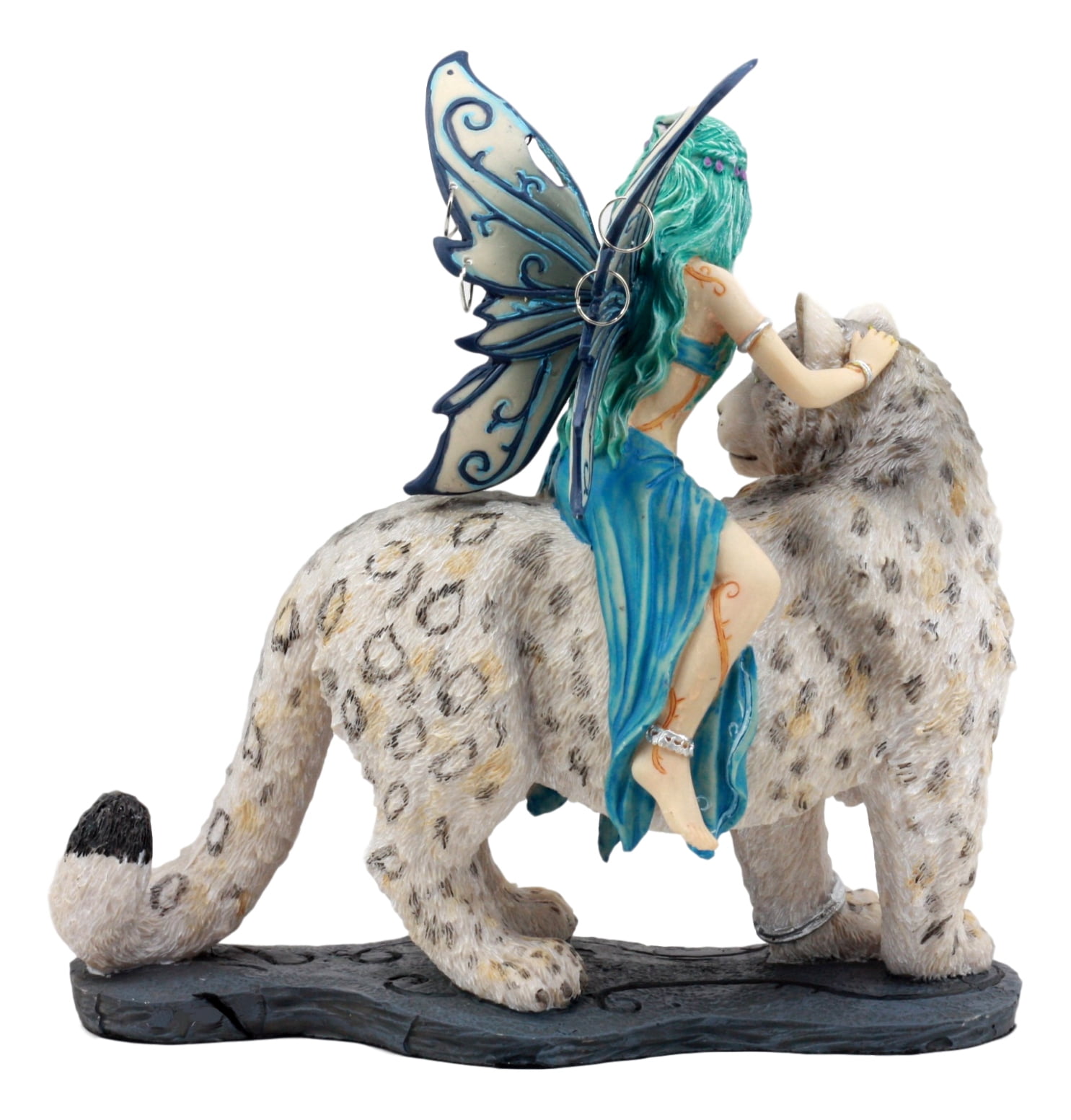 Ebros Large Blue Frost Fairy Riding Snow Leopard Statue Home Decor