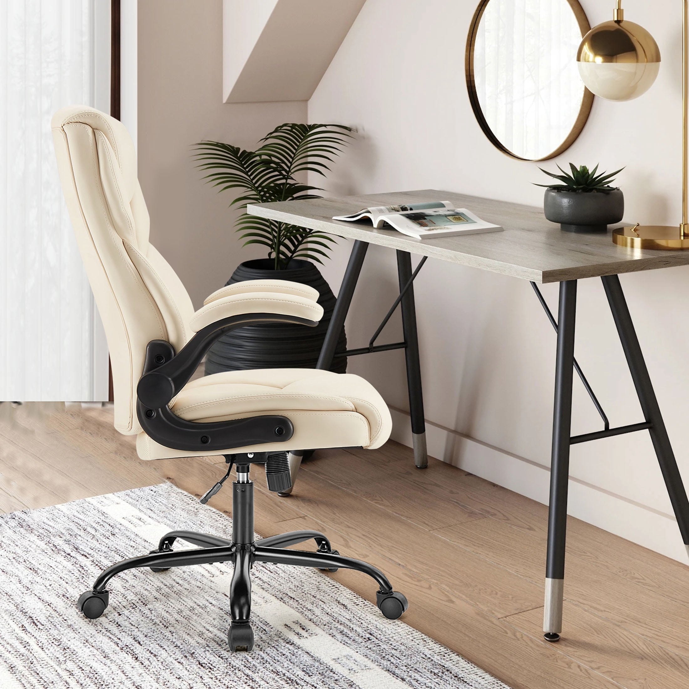JOINSUN Home Office Chair, High Back Ergonomic Chair for Office with PU Leather, Adjustable Armrests and Wheels, White