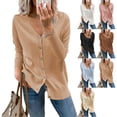 thumbnail image 4 of Cárdigan de punto con botones de una sola fila, cuello en V, puños acanalados, mangas largas, suéter suelto cómodo de Color puro para mujer, color tostado claro M, 4 of 6