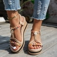 thumbnail image 2 of Sandales Compensées Boho pour Femmes 2025 Vacances à la Plage Fleur Tissée Robe Plateforme à Talon Épais Chaussures d'Été, 2 of 6