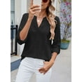 thumbnail image 3 of Deago Women's Casual 3/4 Sleeve Henley V-Neck Pleated Back Blouses Loose Blouse Tops T-Shirts (Black, L), 3 of 9