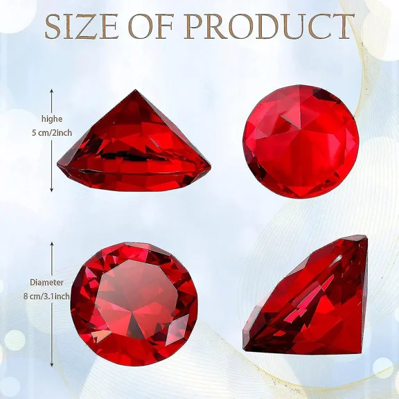 80mm(3.1inch) Diamond Crystal Paperweight Large Diamond Shaped With Stand Jewels Crystal Home Wedding Decoration Centerpieces (red)