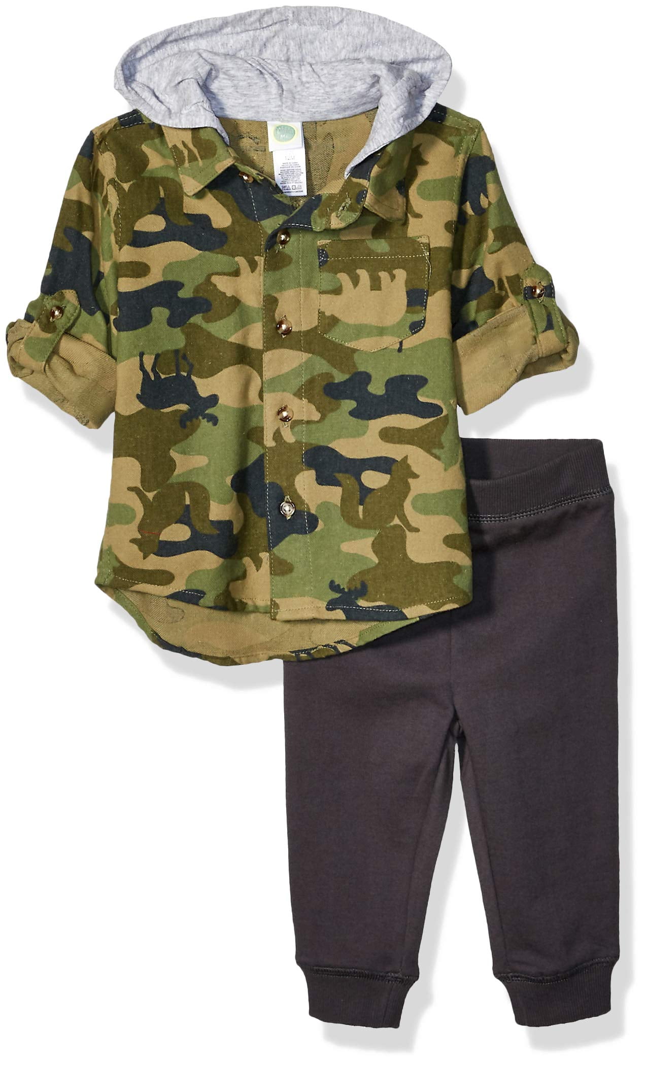 Baby Boys Camo Flannel Shirt Pants Set 