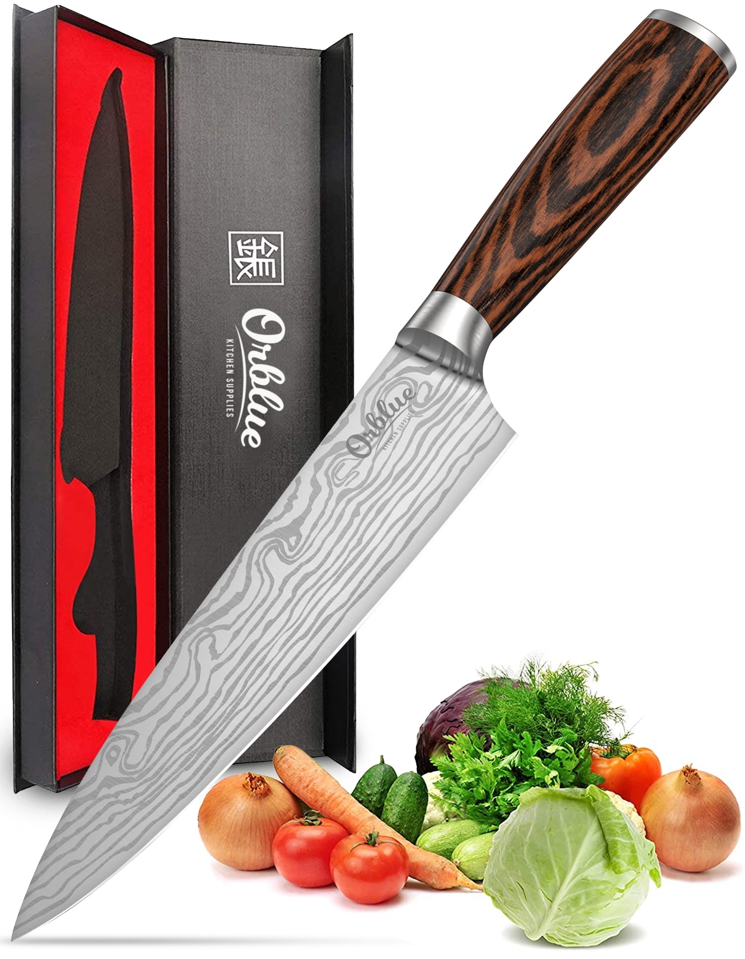 Orblue Chef Knife, 8-Inch High Carbon German Stainless Steel Chef's and Kitchen Knife