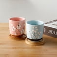 thumbnail image 1 of Round Ceramic Succulent Planter Pot with Bamboo Tray  Window Flower Plant Container Box, 1 of 6