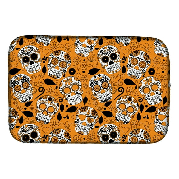 Day of the Dead Orange Dish Drying Mat