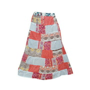 Mogul Women's Peasant Skirts Printed Patchwork Vintage Maxi Skirts