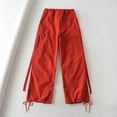 thumbnail image 5 of Lovskoo Cargo Pants for Women Drawstring Elastic Waist Baggy Pants Y2K Bottoms with Pockets Wide Leg Pants B-Red, 5 of 8