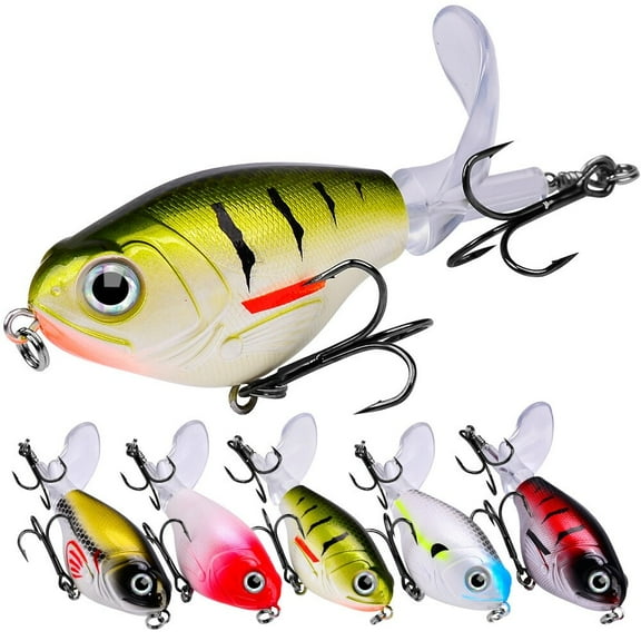 Lot 5Pc Whopper Plopper Topwater Fishing Lures Bass Bait Crankbait Rotating Tail