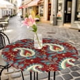 thumbnail image 2 of Boho Cashew Flower on Red Round Fitted Tablecloth with Elastic Edge,Waterproof Table Cloth Fits Tables Up to 36"-44",Wipeable Washable Table Cover for Indoor Outdoor,Abstract Ethnic Retro Floral, 2 of 9