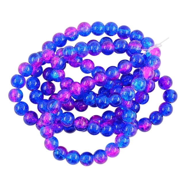 Rongfmy 8mm Magnifique Perle Ronde en Verre Craquelé - Bleu Bleu Fuchsia