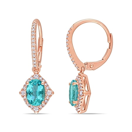Rose Gold Vintage Earrings Tangelo 1-5/8 Carat T.G.W. Apatite, White Sapphire and 1/5 Carat T.W. Diamond 10kt Rose Gold Vintage Halo Earrings ()