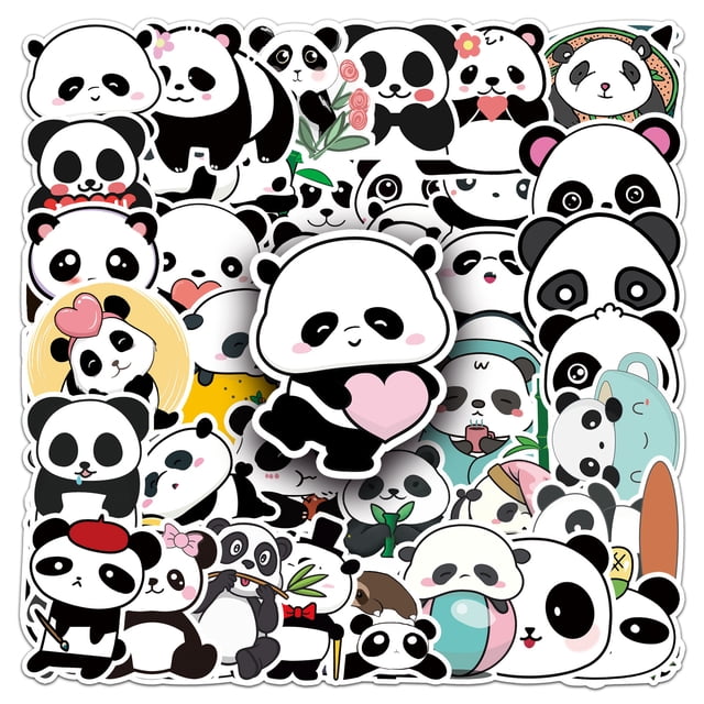 Calcomanías de vinilo con forma de panda, 50 unidades, lindas caricaturas de animales