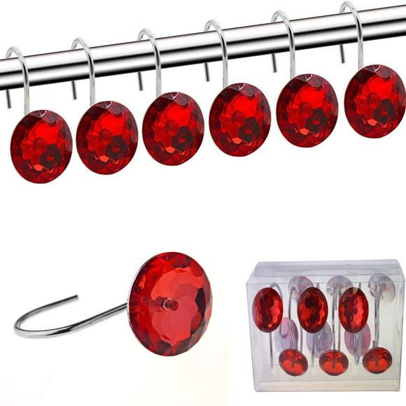 YUYIKES Shower Curtain Hooks Diamond Shape Shower Rings/Round Acrylic Decorative Rhinestones Bling Rolling Bathroom Bath Set of 12 Rings