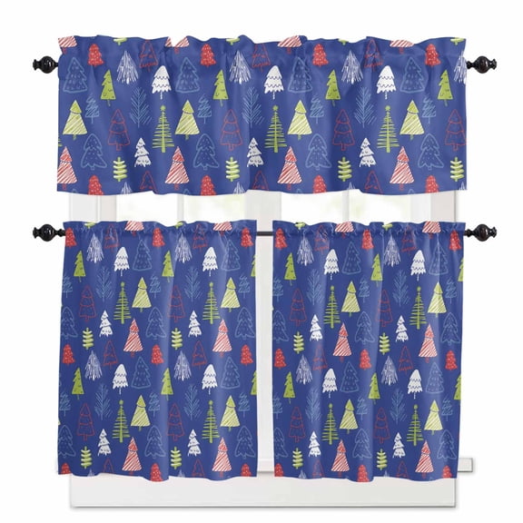 Christmas Elk Curtain Valances Set Santa Claus Kitchen Curtains 36 inch Length Rod Pocket Valance and Tiers 3 Piece Set Small Bedroom Bathroom Laundry Decor