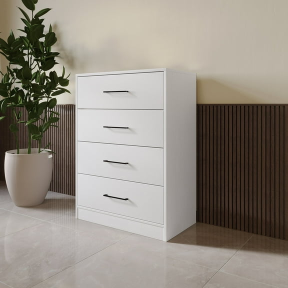 Castle Place Minimalist 4 Drawer Wooden Dresser, White