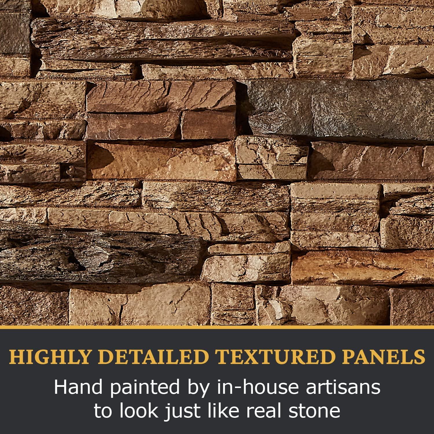 Faux Stacked Stone 3D Textured Wall Panel | Sedona | 48''L x 24''H x 2''D | 1 Panel | Cognac Brown