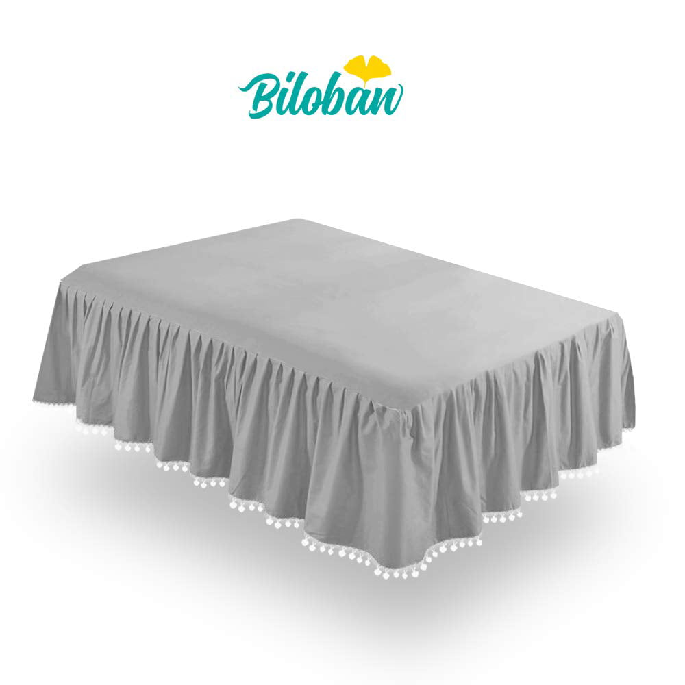 Biloban White Crib Skirt Pleated With Lovely Pompoms Bedding Dust Ruffle for B for sale online 