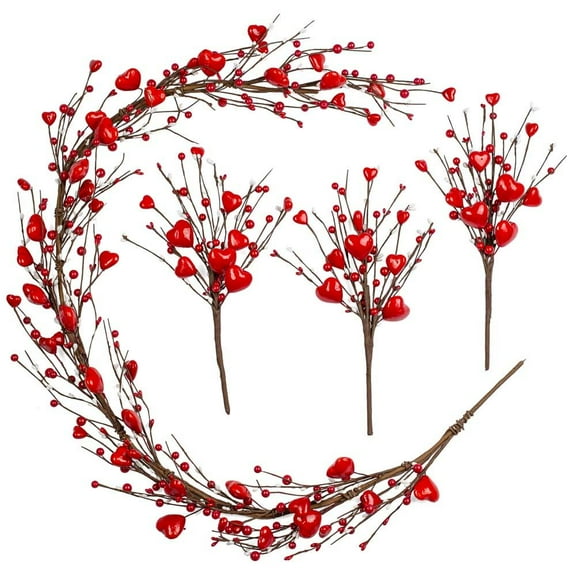 4-Piece Red Heart Berry Sprays and Garland Set - for Valentines Decor - Factory Direct Craft