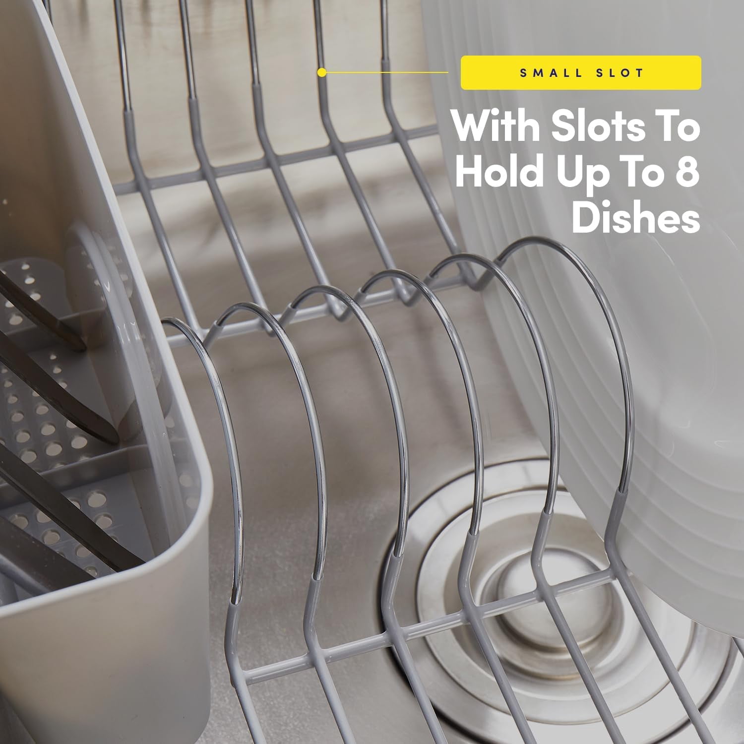 2 Piece Dish Drying Rack Set Drainer with Utensil Holder Simple Easy to Use Fits in Most Sinks, 14.5" x 13" x 5.25", Black