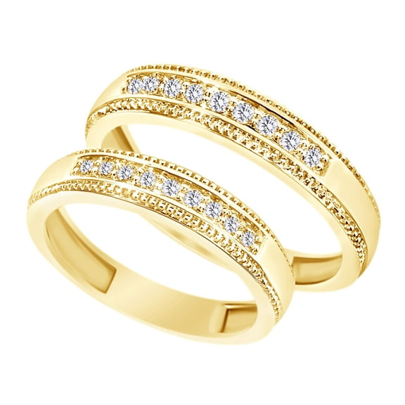 AFFY White Natural Diamond His And Hers Wedding Band Set in 14K Yellow Gold (0.33 Cttw)