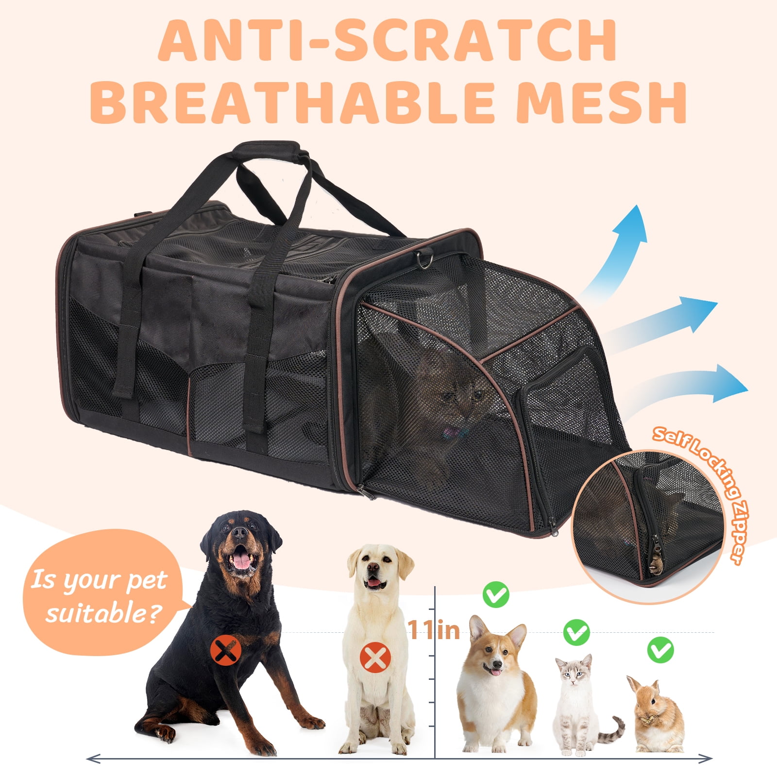 LitaiL Cat Carrier for 2 Cats, 2-in-1 Double Pet Carrier with 2 Litter Boxes, Portable Soft Sided Dog Carrier for Traveling, Black
