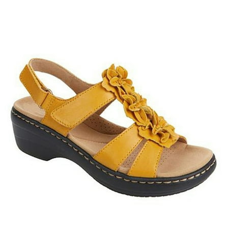 Loliuicca Women Wedge Sandals Elegant Flower Non-slip Summer Flats Shoes