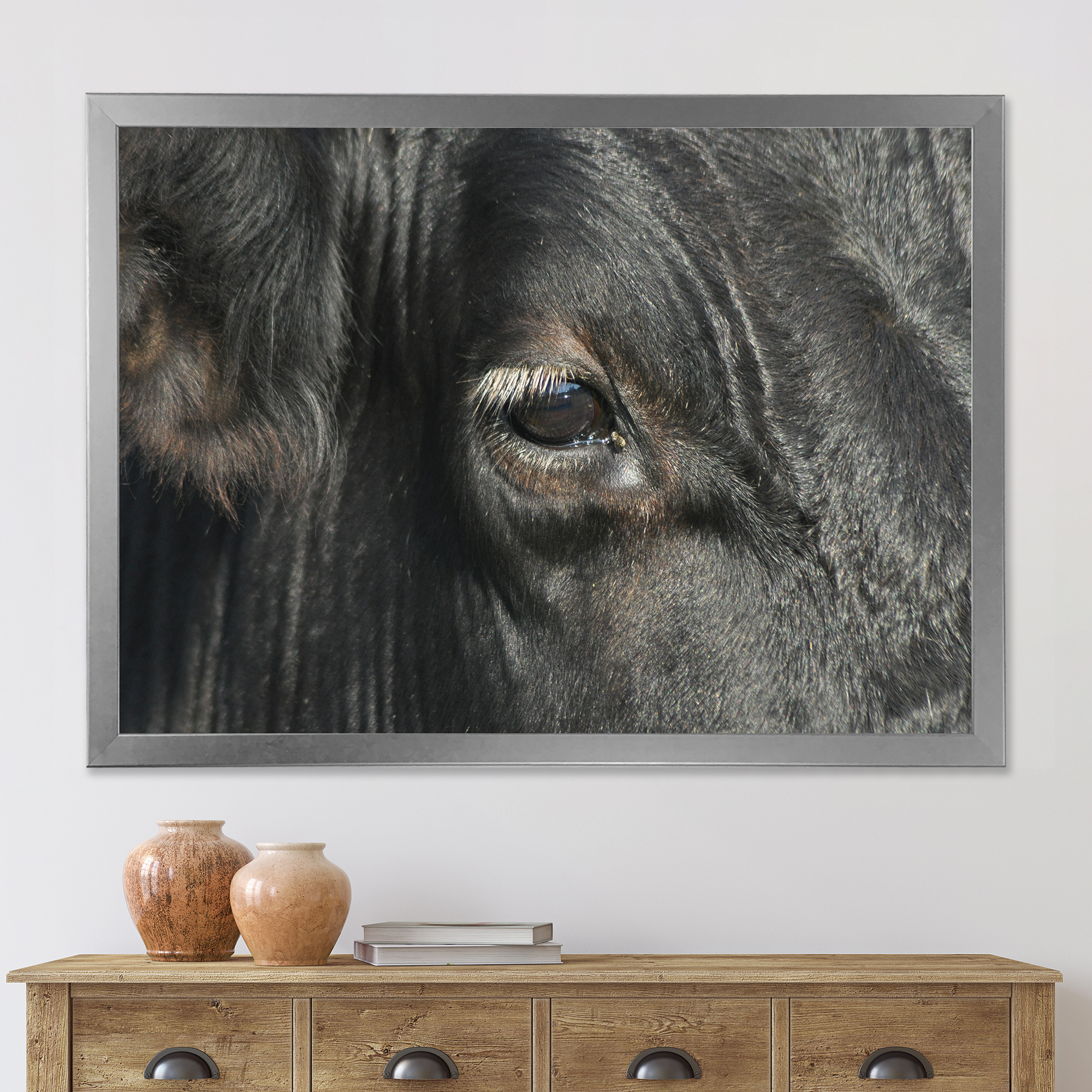 Designart 'Close-Up Of Cow Eye' Farmhouse Framed Art Print